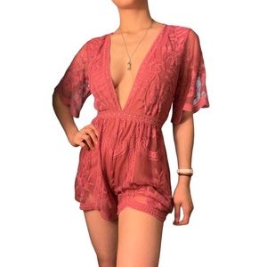 Honey Punch Raspberry Lace Romper | Color: Pink | Size: Small